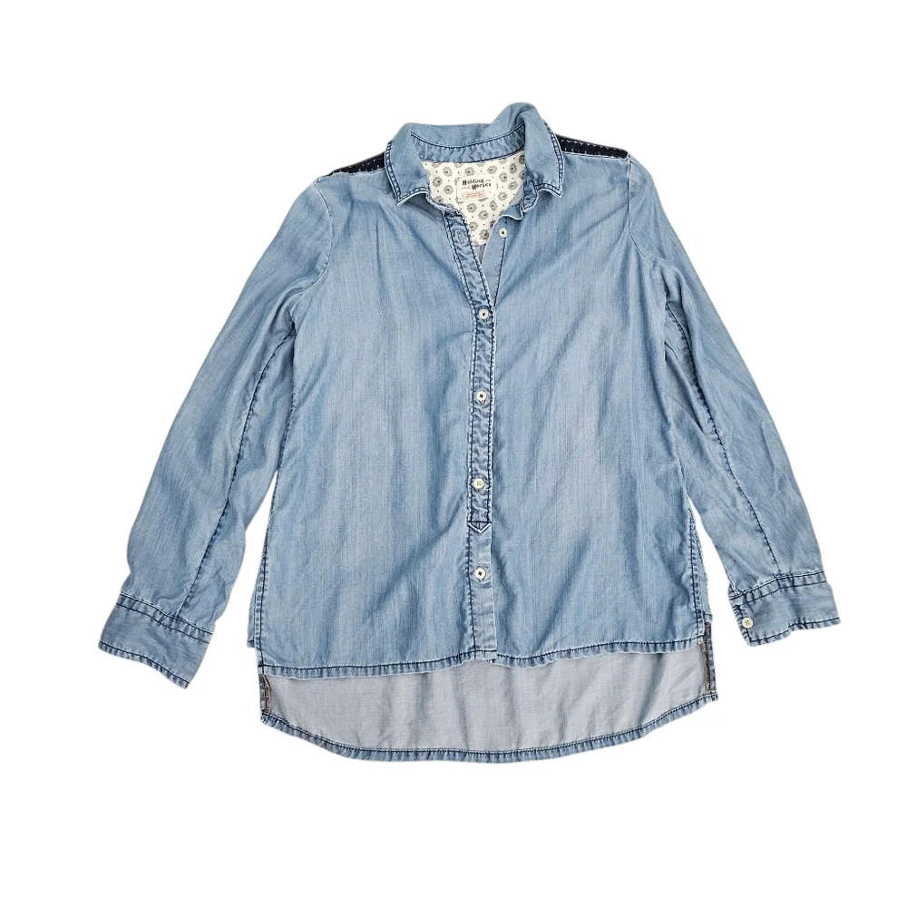 Chambray Denim Button Down Shirt Women Boho Lightweight Long Sleeve Casual‎ Top